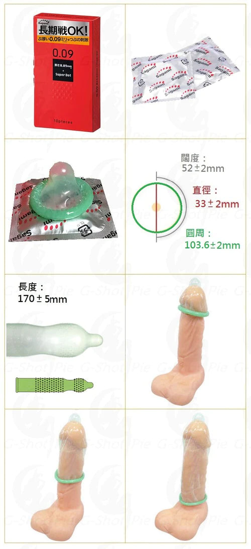 相模日本0.09凸點系列延時安全套,含3個裝,適合長期使用,產品展示安全套包裝與細節