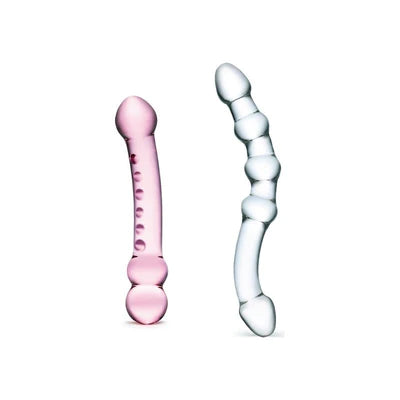 Glas(美國) Double Pleasure Glass Dildo Set 雙頭拉珠透明假陽具套裝