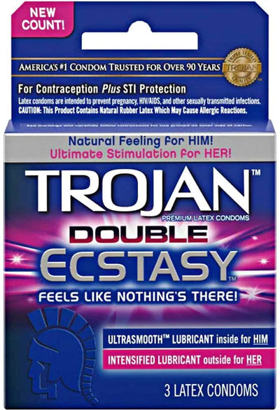 Trojan(美國)Trojan Double Ecstasy 雙重超羅紋潤滑安全套(3片裝) - 18funstore
