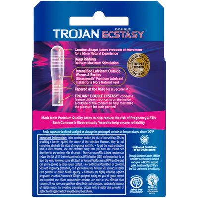 Trojan(美國)Trojan Double Ecstasy 雙重超羅紋潤滑安全套(3片裝) - 18funstore