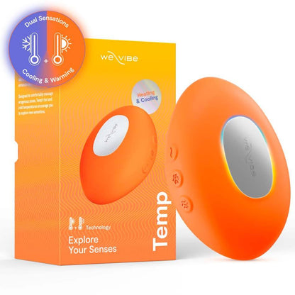橘紅色的We-Vibe Temp可調節冷熱感按摩器，柔和的設計展示在圖中