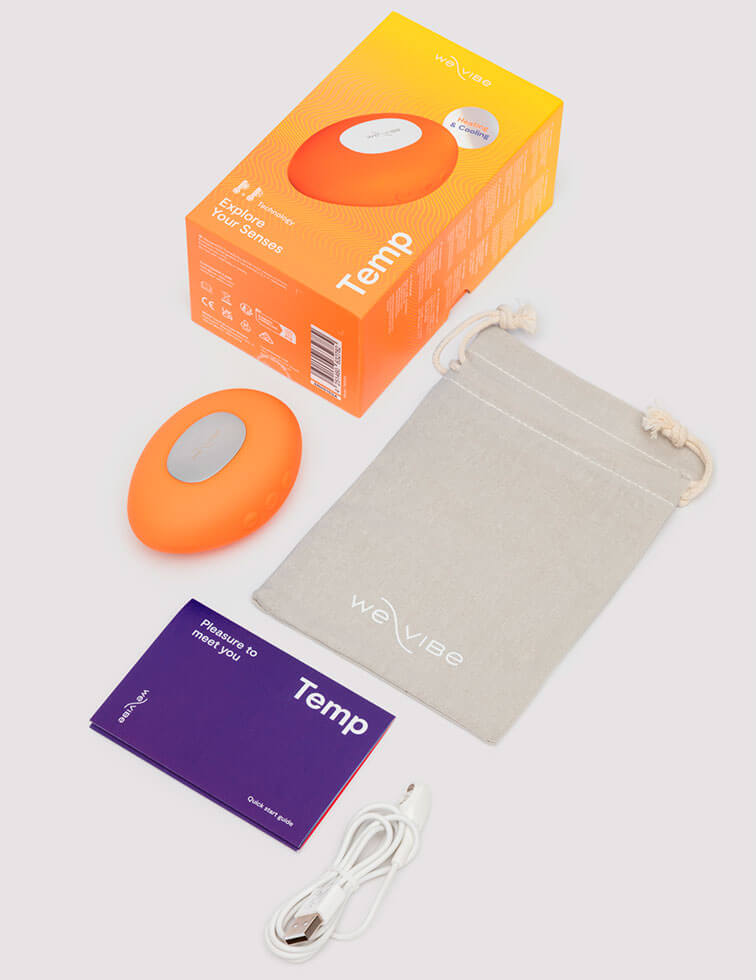 橘紅色We-Vibe Temp可調節冷熱感按摩器，展示產品外觀與設計細節