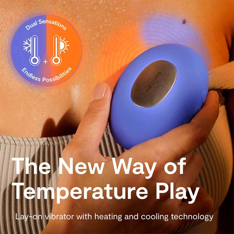 薰衣草藍色We-Vibe Temp可調節冷熱感按摩器，柔軟光滑的表面顯示出產品細節