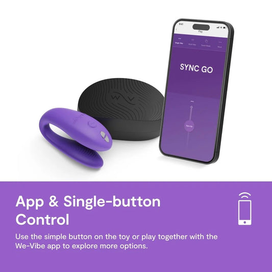 淺紫色We-Vibe Sync Go情侶共用震動器，男女皆適用，柔軟光滑的外觀設計。