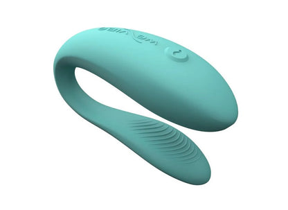 天蓝色We-Vibe Sync Lite情侣震动器，紧凑设计适合情侣共享，高清图片展示震动器细节