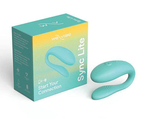 天藍色We-Vibe Sync Lite情侣震动器，适合情侣共享的柔软硅胶材质，显示产品整体外观和颜色