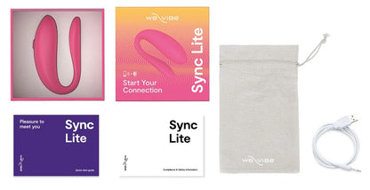 粉紅色We-Vibe Sync Lite情侶震動器，展示其光滑設計和控制界面，適合情侶共享的成人用品。