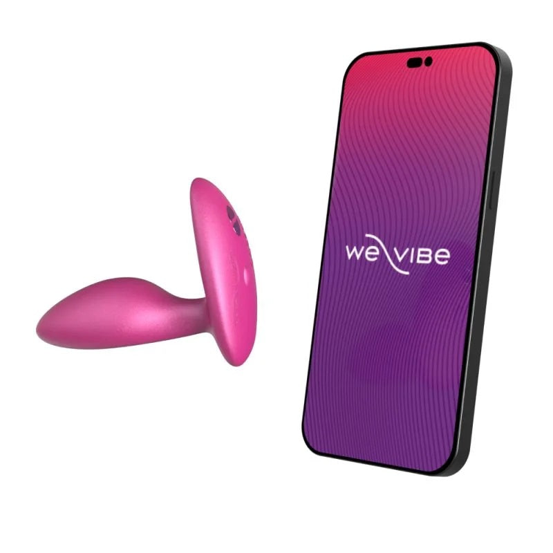 粉紅色We-Vibe Sync Lite情侶共用震動器，展示產品的設計和尺寸細節