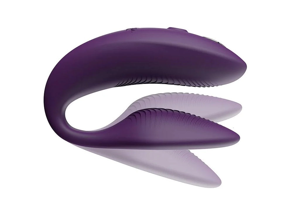 紫色We-Vibe Sync 2情侶共用震動器，展示產品的形狀與控制界面，適合情侶使用的智能振動器