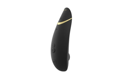 黑色Womanizer Premium 2陰蒂吸啜器，展示產品的外觀和設計細節