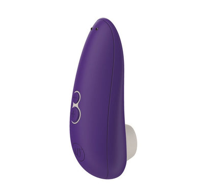 靛藍色Womanizer Starlet 3入門級陰蒂吸啜器，展示產品外觀和手持設計的圖片
