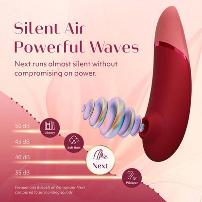 酒紅色Womanizer 3D陰蒂吸啜器，18funstore品牌，展示產品細節與設計外觀
