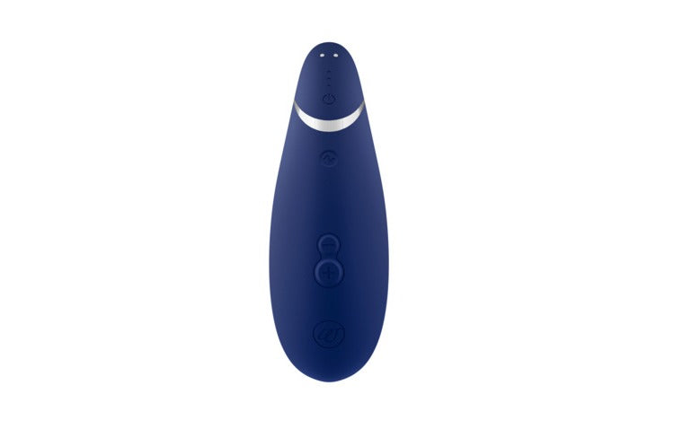 藍莓色Womanizer Premium 2陰蒂吸啜器，展示產品外觀和設計細節