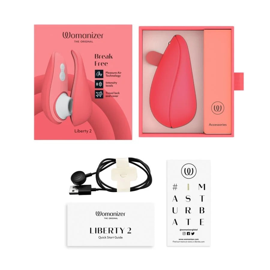 亮红色18funstore Womanizer Liberty 2便携阴蒂吸啜器，紧凑设计，适合旅行使用