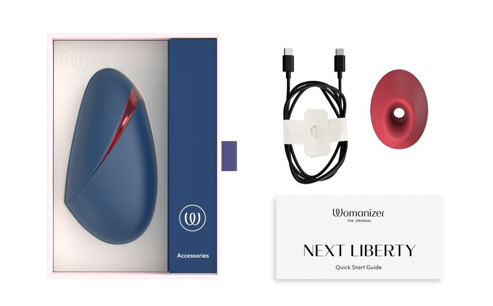 女性Womanizer Next Liberty 3D陰蒂吸啜器，藍色和紅色款，具有高效刺激的成人情趣用品