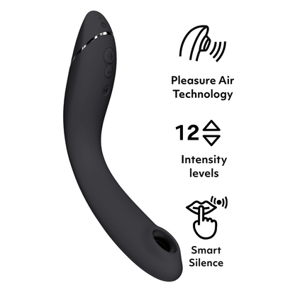 深灰色Womanizer OG Pleasure Air G点吸啜器，女性性玩具，适用于G点刺激，显示产品外观和设计细节