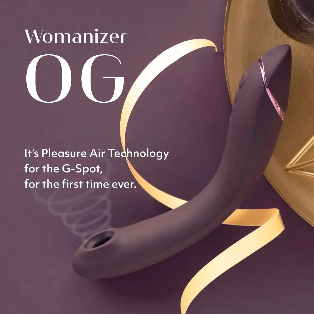 紫红色Womanizer OG Pleasure Air G点吸啜器，女性性玩具，带有柔软的硅胶头和控制按钮