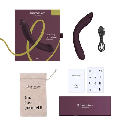 紫红色Womanizer OG Pleasure Air G点吸啜器，女性高潮刺激成人情趣用品的特写图片