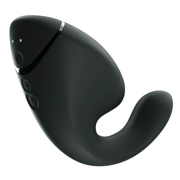 黑色Womanizer Next DUO 3D陰蒂吸啜及G點按摩器，女性成人情趣用品，展示產品外觀與設計細節