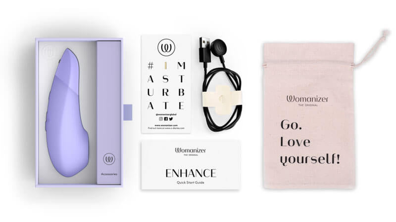 紫色Womanizer增強版Pleasure Air和深層震動陰蒂刺激器，符合人體工學設計，適合舒適使用