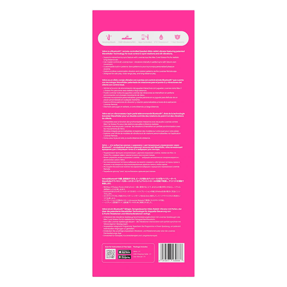 Lovense
Velvo 旋轉G點刺激頭&波浪滾珠兔仔按摩棒 - 粉色