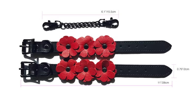 Liebe Seele(日本) Flower Rhythm - Black and Red Leather Wrist Cuffs 花之節奏手拷