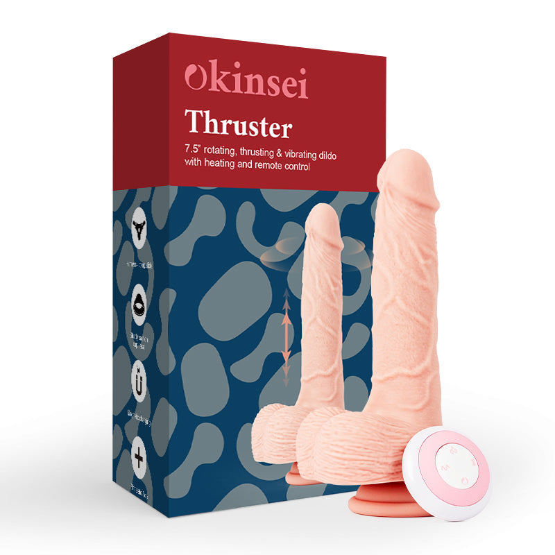 Okinsei - Thruster 伸縮搖擺震動加溫 3合1 遠程遙控仿真陽具 19cm